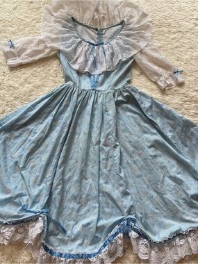 Vintage 70s Prairie Cottage Core Dress Eyelet Lace Fairy Romantic Size XS/S